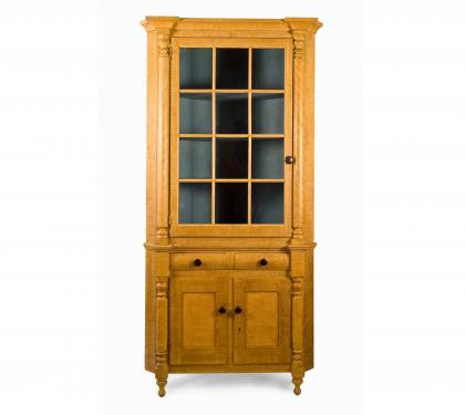 Grain-Painted Sheraton Corner Cupboard