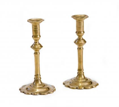 Pair of Brass Queen Anne Candlesticks (SOLD)