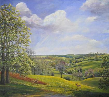 Oil on Canvas Entitled &quot;Green Valley&quot; by Richard Chalfant