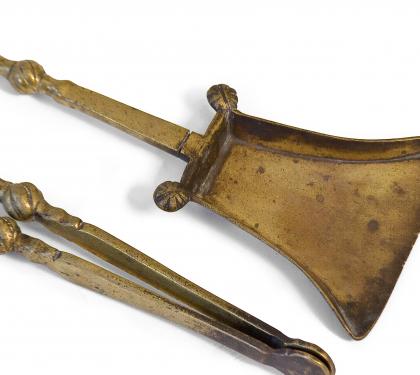 Very Rare Early Pair of Ball Brass Fire Tools (SOLD)