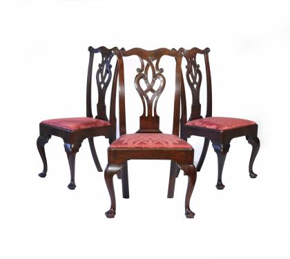Set of Three Walnut Chippendale Side Chairs