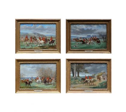 Four Oil on Board Hunt Scenes