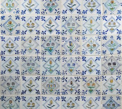 A Set of Thirty Six Dutch Delft Polychrome Tulip Tiles 
