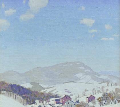 Oil on Canvas Entitled &quot;Village in Winter&quot;