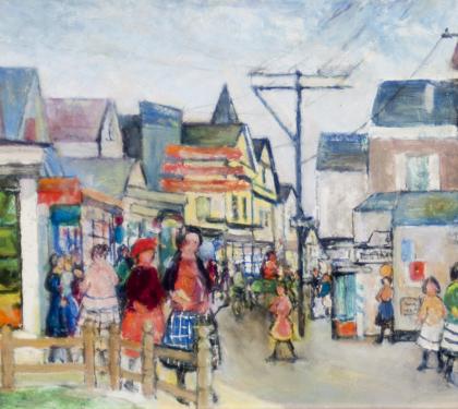 Oil on Board Entitled &quot;Noon Street&quot; by Nancy Maybin Ferguson (SOLD)
