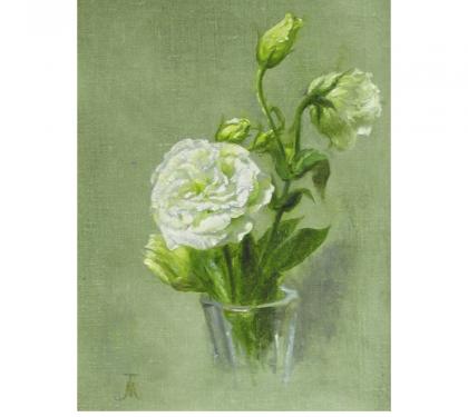 Oil on Linen Entitled "White Lisianthus" by Michael Stuart Traines
