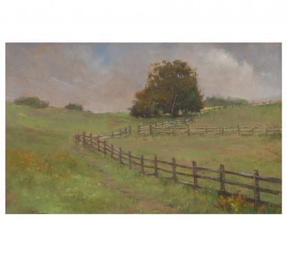 Oil on Board Entitled "Fencescape - Sural Farm" by Michael Stuart Traines
