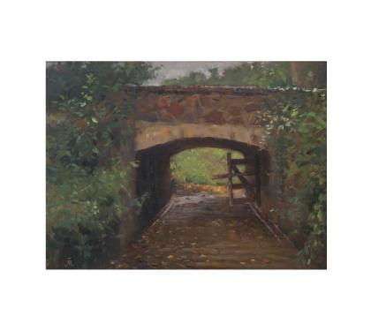 Oil on Board Entitled "Through the Open Gate - Winterthur" by Michael Stuart Traines