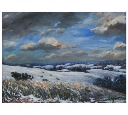 Oil on Canvas Entitled &quot;Greenlawn in White&quot; by Richard Chalfant