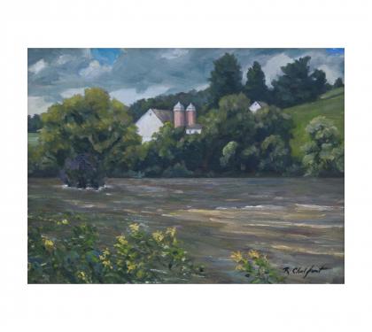 Oil on Panel Entitled &quot;Flood Stage, Valley Creek, East Bradford&quot; by Richard Chalfant