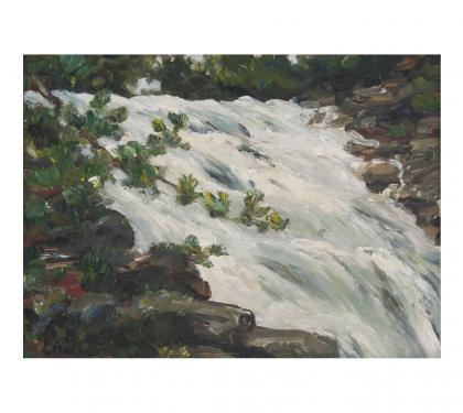 Oil on Panel Entitled &quot;Study on Falling Water&quot; by Richard Chalfant