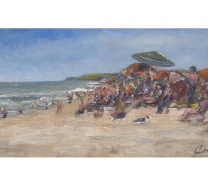 Oil on Panel Entitled &quot;People Watching&quot; by Richard Chalfant