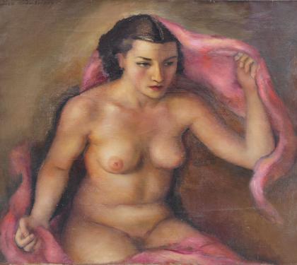 Oil on Canvas of Nude With Scarf by Grace Gemberling Keast