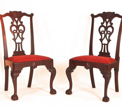 Rare Pair of Mahogany Chippendale Side Chairs