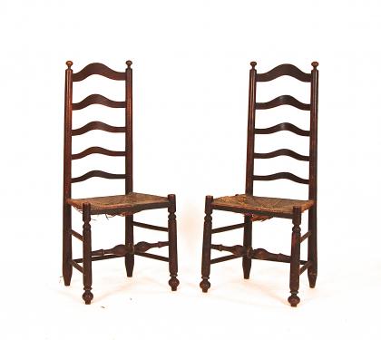 Rare Pair of Five Slat Ladderback Side Chairs