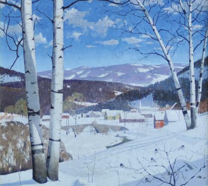Oil on Canvas Entitled "Mountain Village" by Carl Lawless