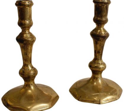 Pair of English Queen Anne Brass Candlesticks