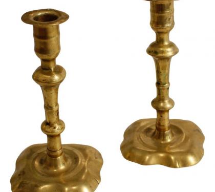 Pair of English Queen Anne Brass Candlesticks