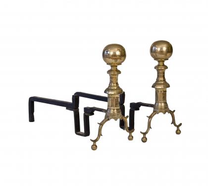 Brass Andirons with Ball Finials