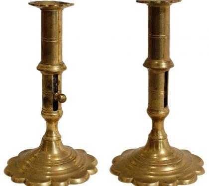 Pair of English Queen Anne Brass Candlesticks