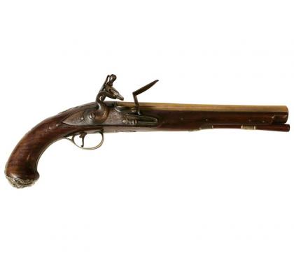 English Silver Mounted Brass Barrel Pistol