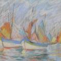 Pastel on Paper Entitled &quot;Barques of Brittany&quot; by Elizabeth Fisher Washington