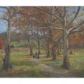 Oil on Panel Entitled "Chows in the Buttonwoods – East Goshen Park" by Michael Stuart Traines