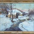 Oil on Canvas Winter Landscape Entitled &quot;Mill&quot; (SOLD)