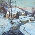 Oil on Canvas Winter Landscape Entitled &quot;Mill&quot; (SOLD)