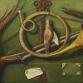 Very Unusual Large Trompe L’oeil Game Painting on Board 