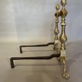 Very Rare Pair of Paul Revere Type Brass Andirons