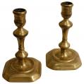 Pair of English Queen Anne Brass Candlesticks