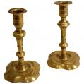 Pair of English Queen Anne Brass Candlesticks