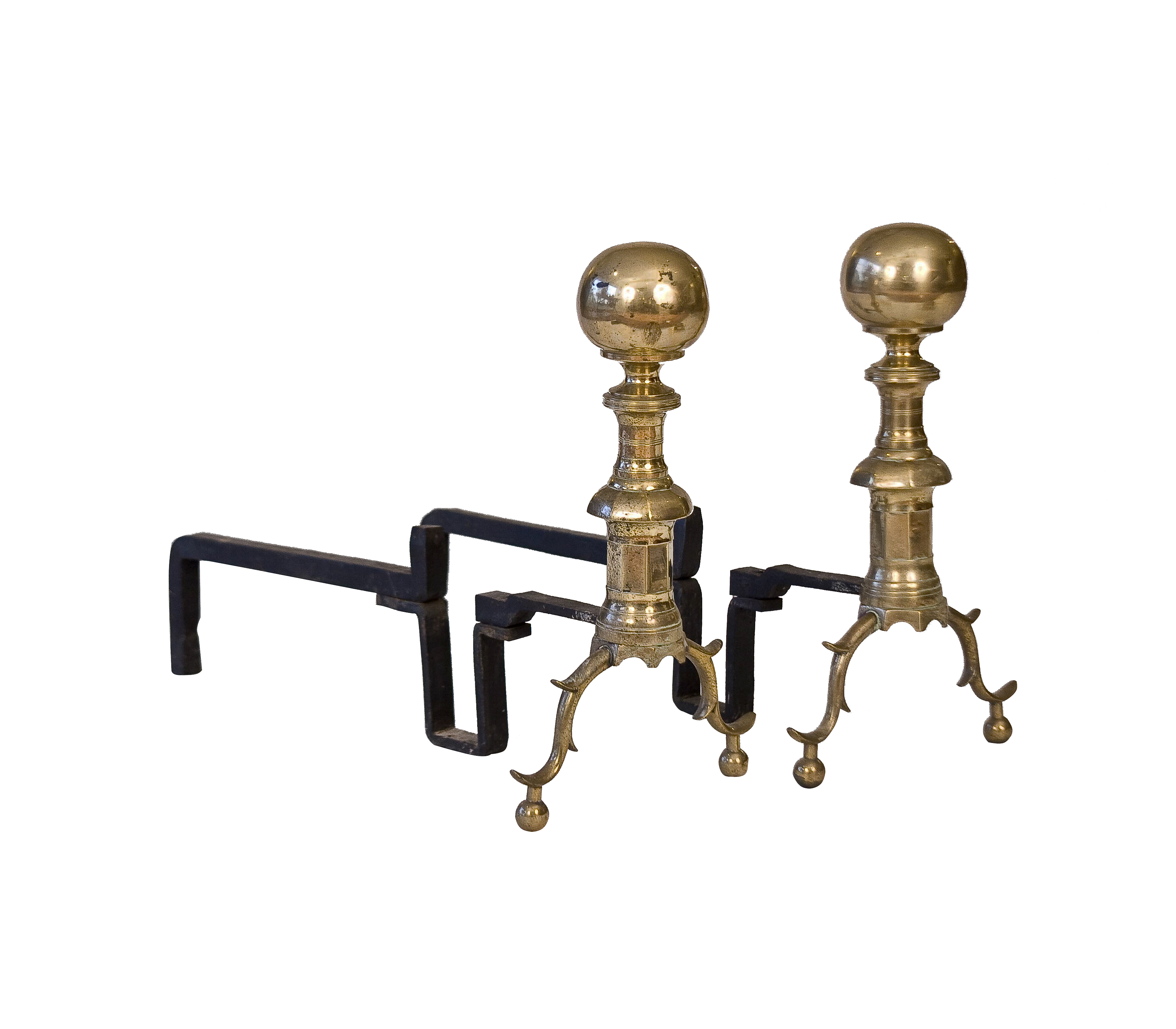 Brass Andirons with Ball Finials